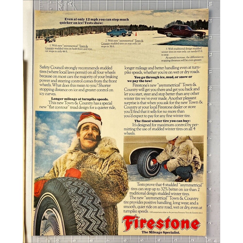Firestone Tires "The Mileage Specialist" Vintage Print Ad 1970